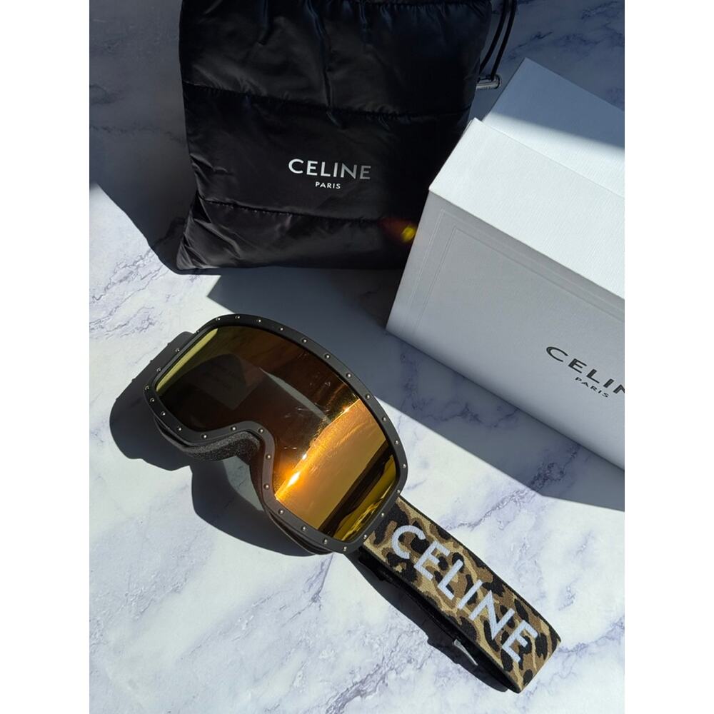NEW Celine CL40196U Black Gold Cheetah Mirrored Ski Goggles - Picture 3 of 7